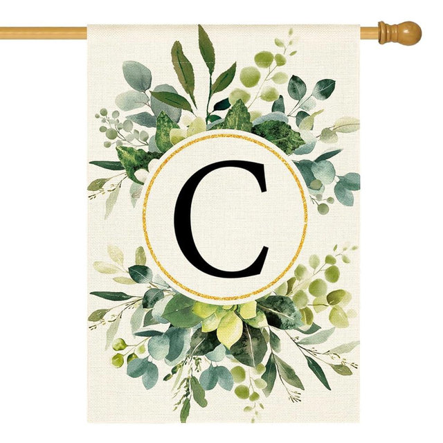 AVOIN colorlife Monogram Letter C Floral House Flag 28x40 Inch Double Sided Outside, Family Last Name Initial Yard Outdoor Decoration