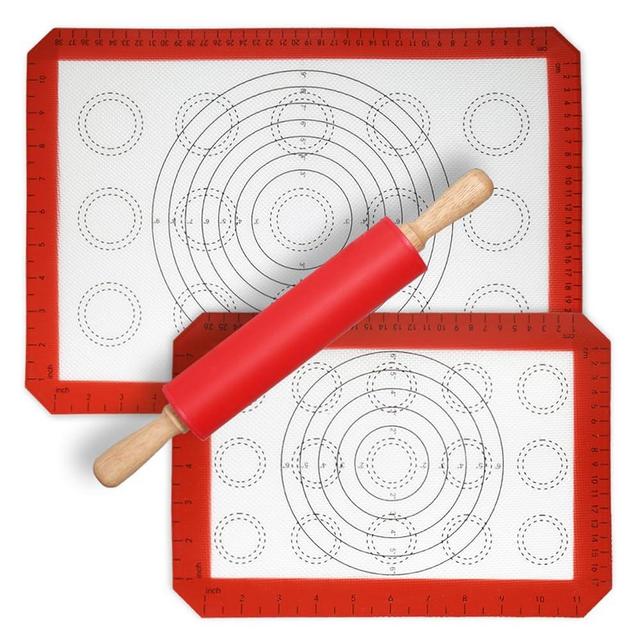 Rolling Pin for Baking with 2-Piece Silicone Baking Mats Measurement Guild, 12 Inch Small Silicone Dough Roller, Pastry Mat Fit Half & Quarter Sheet Pan, Good for Macaro, Cookies Baking