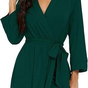 VINTATRE Women Kimono Robes Long Knit Bathrobe Lightweight Soft Knit Sleepwear V-neck Casual Ladies Loungewear