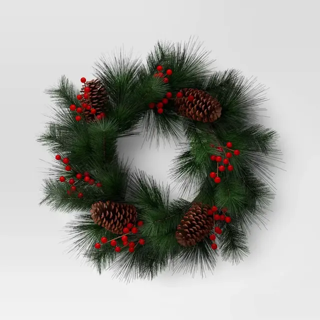 Christmas Long Needle Pine and Red Berry Artificial Wreath - Threshold™