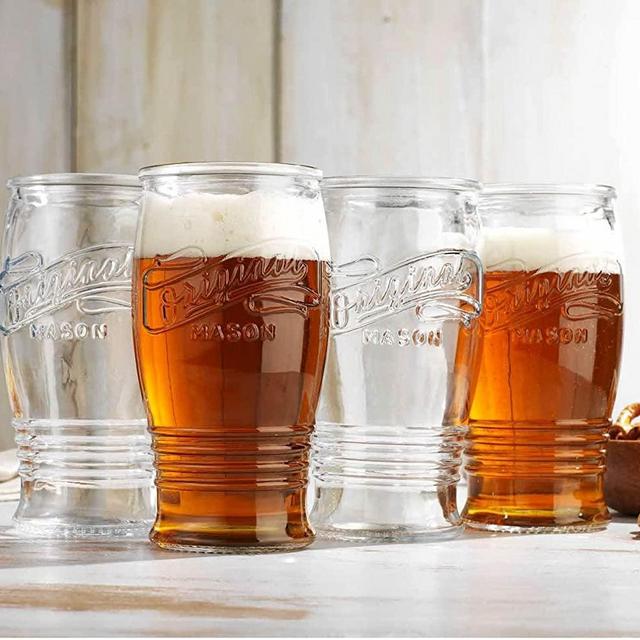 Pilsner Glasses 16 oz Beer Glasses By Glaver’s, Set Of 4 Tall Original Mason Glasses, Wheat Beer Pint Glasses, Drinking Cups For Juice, Smoothies, Beverages, Cocktail Drinkware, Dishware Safe.