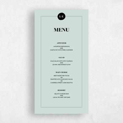Seafoam, Blue Wedding Menu - Braunfels