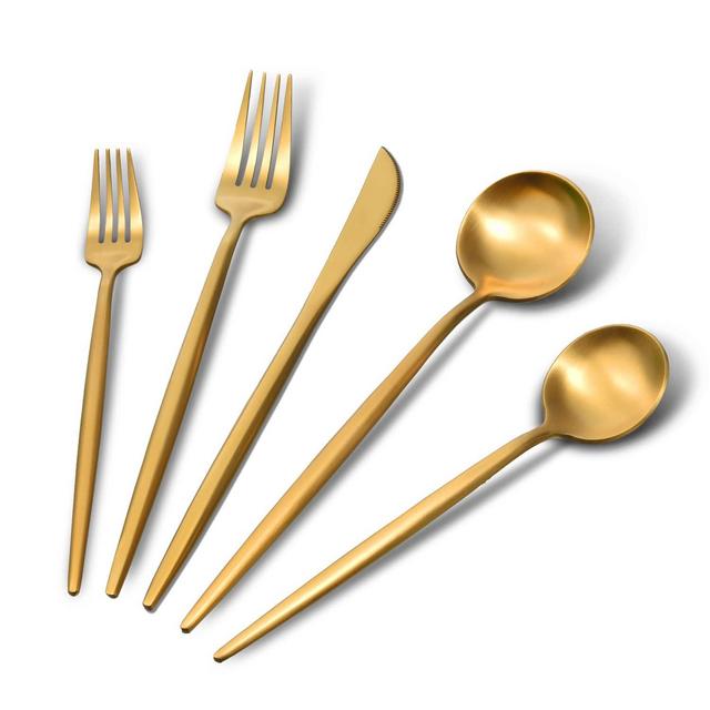 Bitadze Matte Gold Silverware Set, 20-Piece Satin Finish Stainless Steel Modern Flatware Set Service for 4,Tableware Cutlery Set for Home and Restaurant,Wedding Gift Dishwasher Safe
