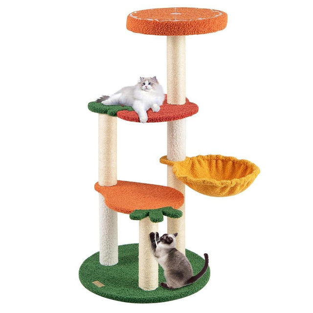 PETSITE 39-inch Fruit Cat Tree, Multi-Level Cute Small Cat Tree with Sisal Scratching Posts, Rotatable Side Basket, Fruit-Themed Perches, Soft Teddy Fleece Covered, Ideal for Indoor Cats
