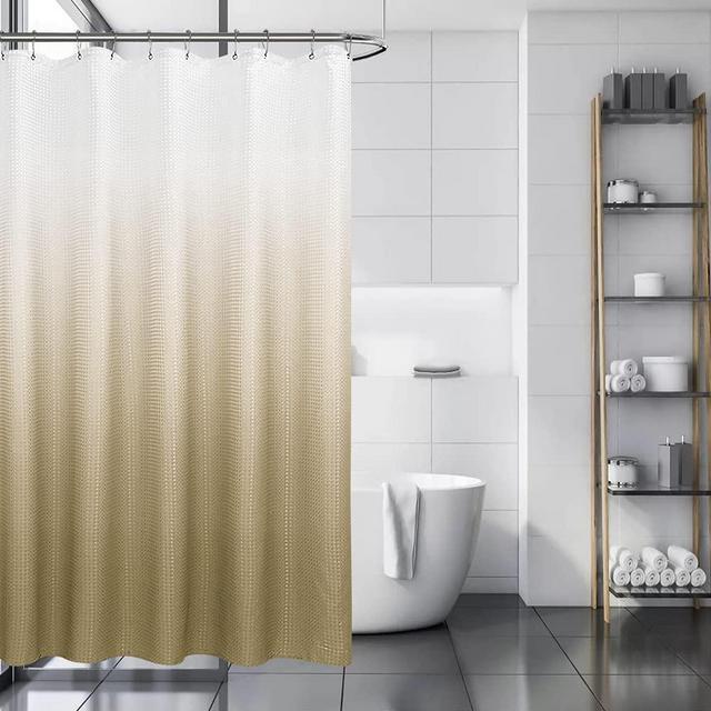 Gold Shower Curtain for Bathroom, Polyester Fabric Shower Curtain with Hooks, Water Repellent Bath Curtain Liner, Luxury Spa Decorative Bathroom Curtain, Hotel Quality, Washable, 72x72 Inch