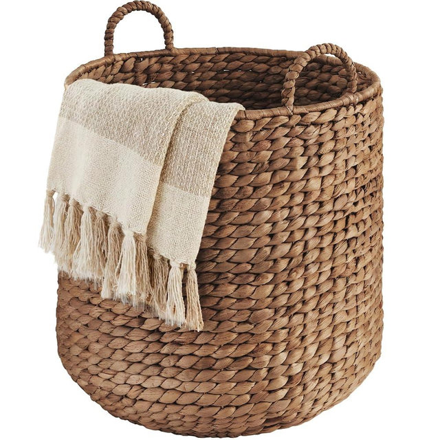 Best Choice Products Round Storage Basket w/Handles, Handwoven Water Hyacinth, Plant Holder, Storage Organizer Tote Bin for Bedroom, Living Room, Bathroom - Chestnut