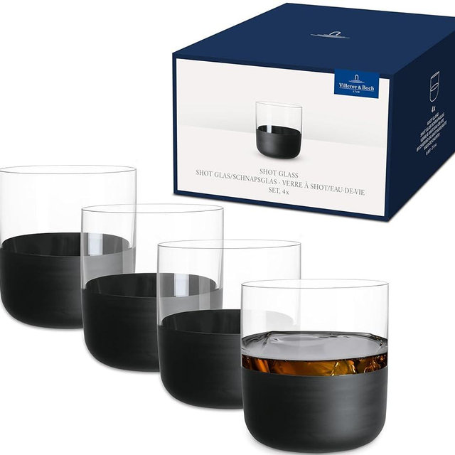 Villeroy & Boch - Manufacture Rock Shot Glass Set, Set of 4, Crystal Glass with Matte Black Base, Capacity 1.25 oz