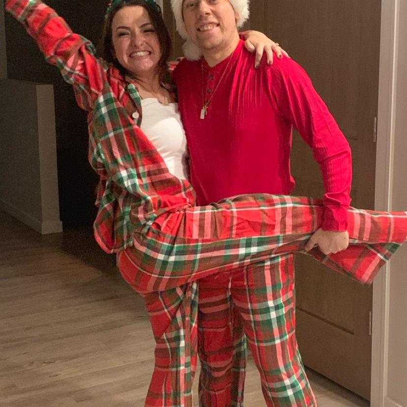 Santa celebrated our engagement with matching Christmas Pajamas!