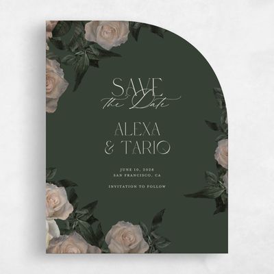 Green Half arch Wedding Save the Date - Poet Portrait
