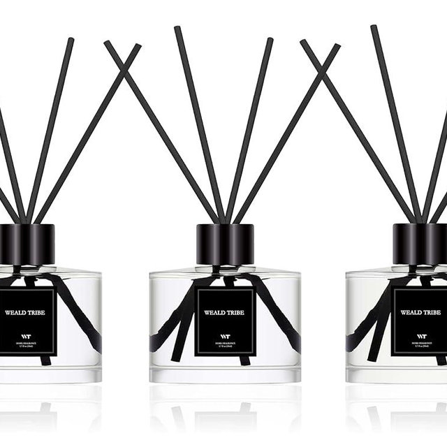 Reed Diffuser Set Of 3 For Bathroom Air Fresheners, Oil Diffuser Sticks | Bamboo, Sage & Sea Salt, Sandalwood Ebony Scent(1.7 fl oz Each Pack) Home Fragrance With 12 Sticks Defusers | Shelf Decor