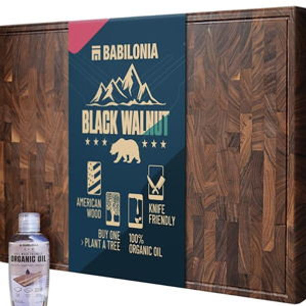 American Walnut Wood Cutting Board, End Grain Butcher Block for Kitchen | Black Walnut Grown in USA - 16" x 10" (ExtraThick 1.7") Heavy Duty Hardwood Non Toxic Wooden Chopping Boards (Oil Included)