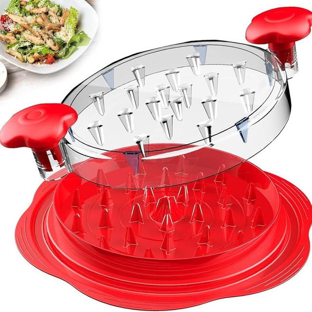 Chicken Shredder Tool Twist | Anti Slip BPA Free Meat Shredder Kitchen Accessories | Ergonomic Handle Meat Grinder | Dishwasher Safe Transparent Lid, Suitable for Tocas Pork Beef Chicken (Red)