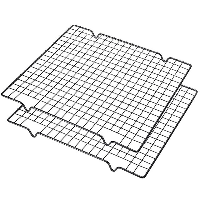 Lamoutor 2Pcs Metal Kitchen Cooling Rack Baking Cooling Rack Square Wire Cooling Rack for Cake and Meat 10 x 11 inches (Black)