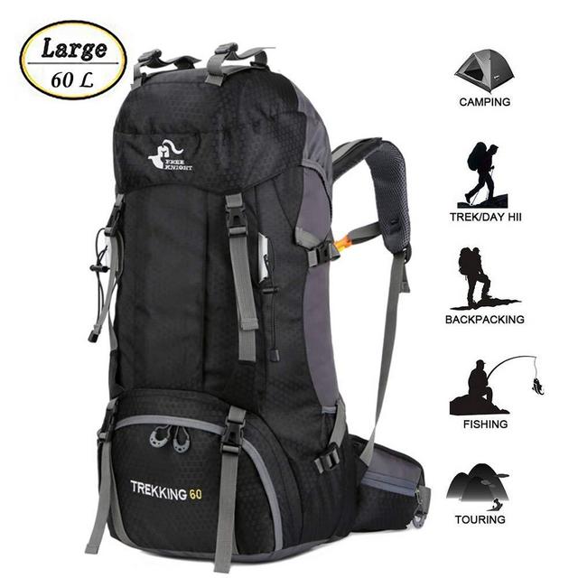 60L Waterproof Lightweight Hiking Backpack with Rain Cover,Outdoor Sport Travel Daypack for Climbing Camping Touring