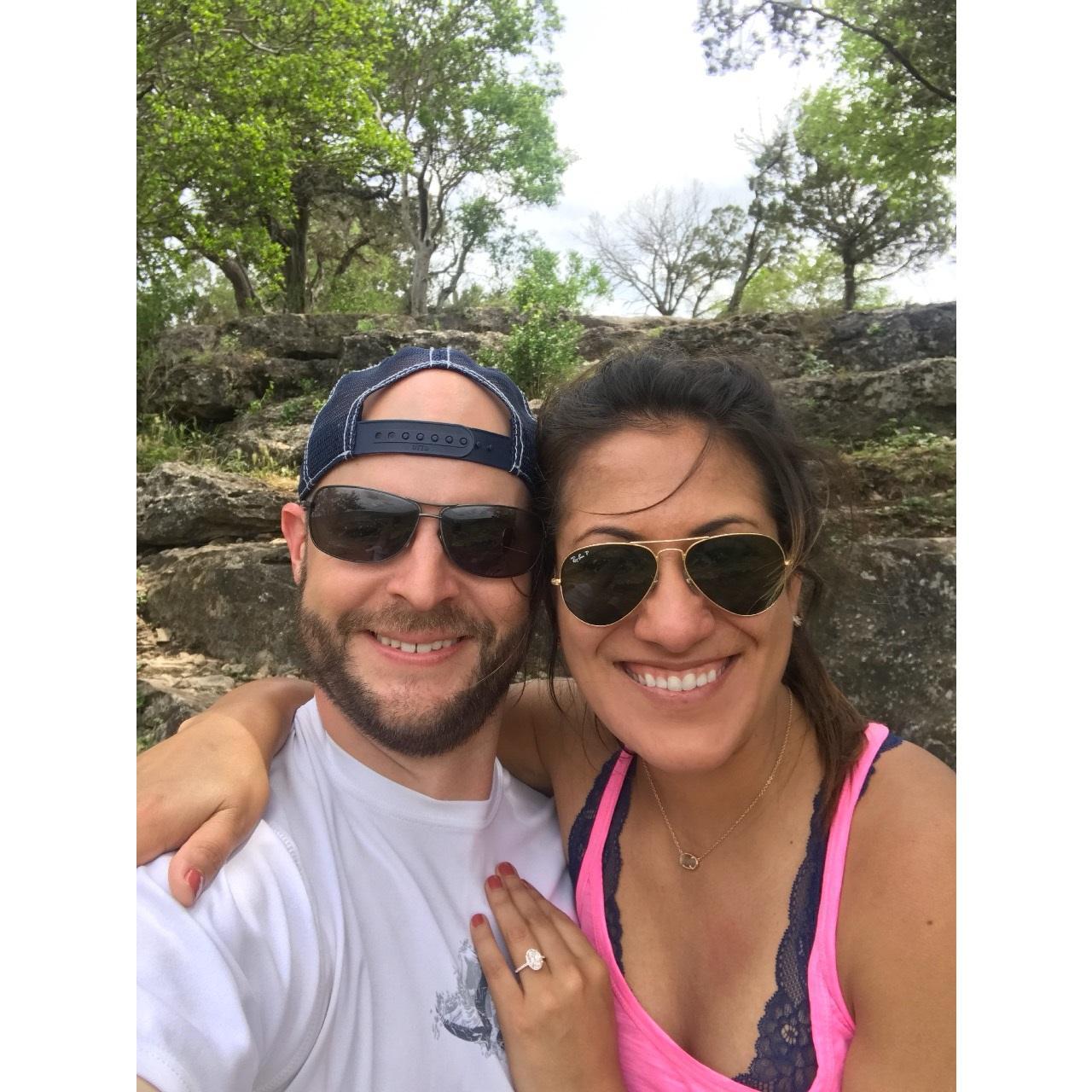 The day Mike popped the big question! At the top of Old Baldy Trail and Garner State Park