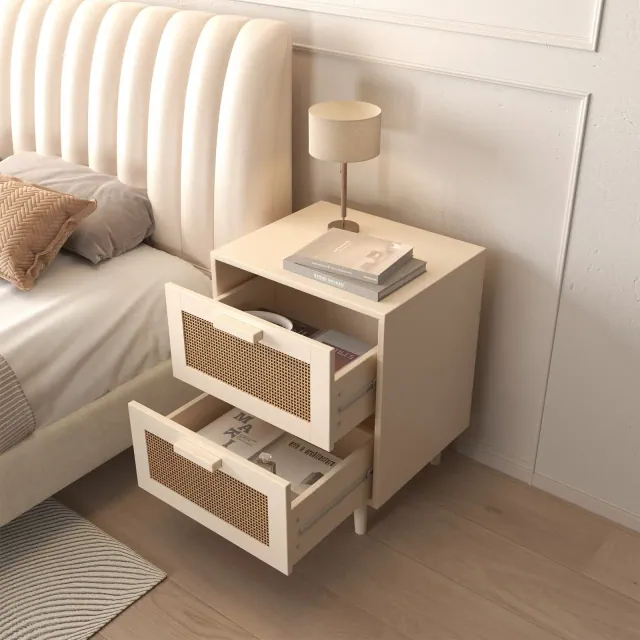 FONTOI Nightstands, Wood Nightstand with 2 Drawers and Shelf, Bedside Table for Kids' Room Bedroom Nursery, Brown, 15"*23.2"*17.7"