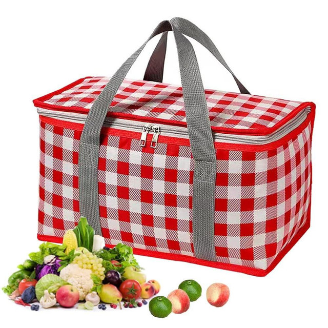 Insulated Picnic Cooler Bag - Zippered Top, Keeps Hot or Cold - Perfect for Picnics, Beach, Food Delivery & Outdoor (13.8x7.9x7.9 in)