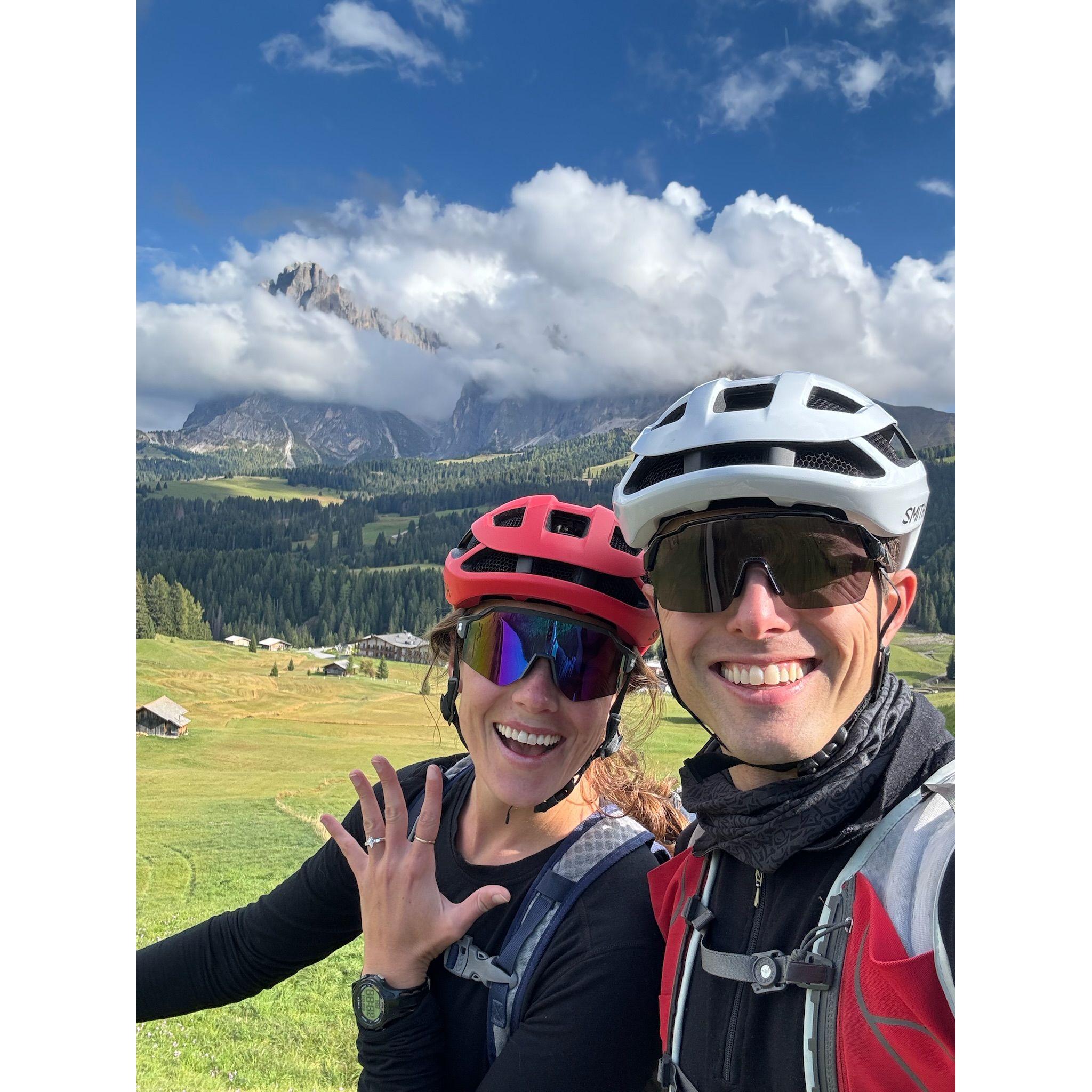 Ben proposed while we were gravel biking in the Dolomites! September 2024.