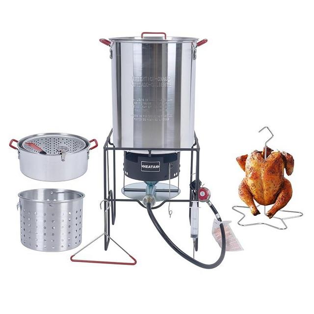 HEATAK 30 Qt Turkey Fryer & 10 Qt Fish Fryer Combo Kit with CSA Approved 50,000BTU Burner with 10PSI Regulator