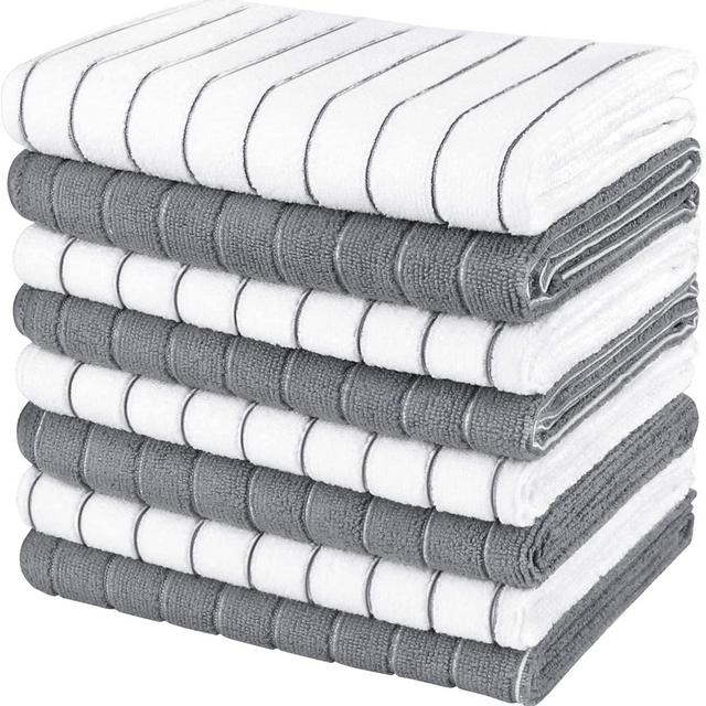 AIDEA Dish Towels-8Pack, 15”x25”, Super Soft and Absorbent, Multi-Purpose Microfiber Kitchen Towels for Home, Kitchen-Grey/White