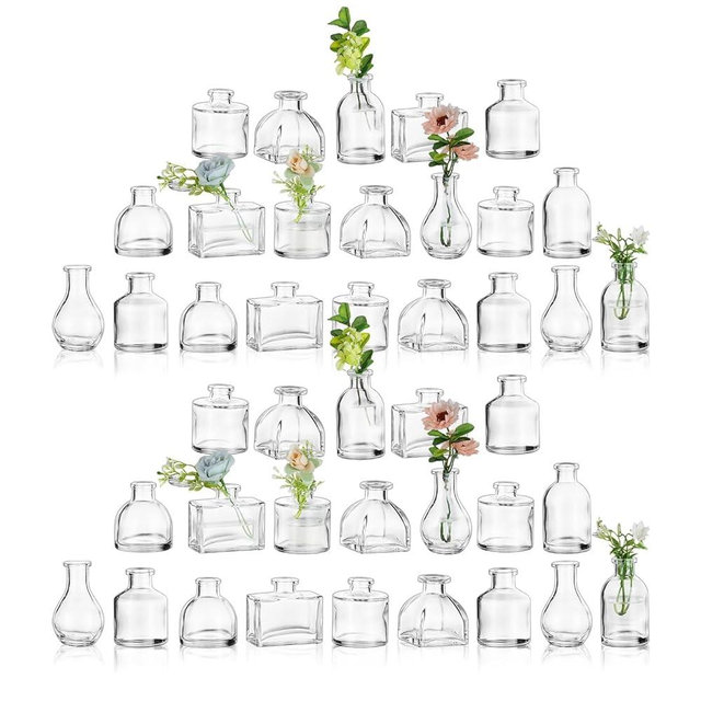 Glasseam Clear Glass Vases for Centerpieces: Mini Flower Vase Set 42Pcs Bud Vases in Bulk - Modern Small Vases for Home Room Wedding Party Dining Table Center Decor