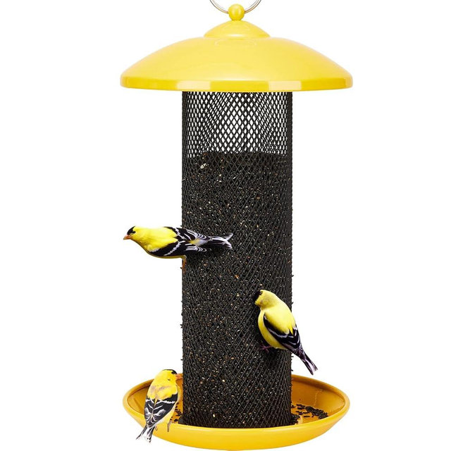 Kingsyard Finch Feeders for Outdoors Hanging, Metal Mesh Tube Bird Feeder for Nyjer/Thistle Seed, 2.5 lbs Large Capacity (Yellow)