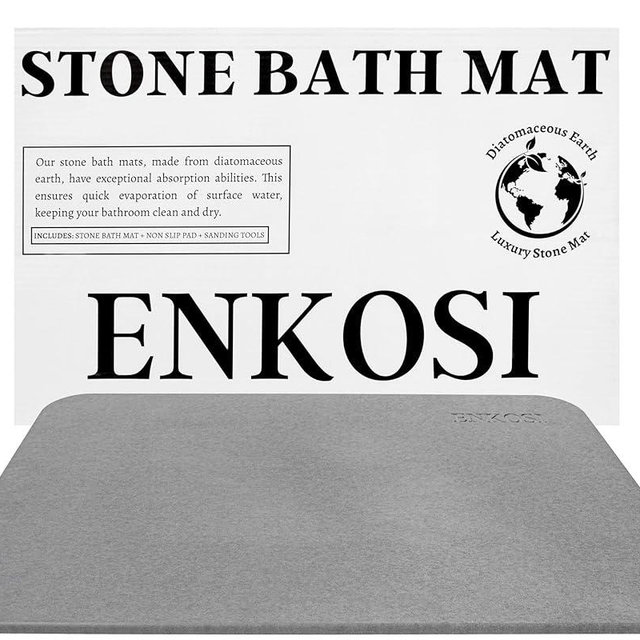 ENKOSI Stone Bath Mats for Bathroom - Diatomaceous Earth Bath Mat - Bath Mat Stone Absorbing - Bath Stone Mats for Bathroom - Stone Bathroom Mat - Stone Bathmat - Diatomite Bath Mat (23.5x15 Grey)
