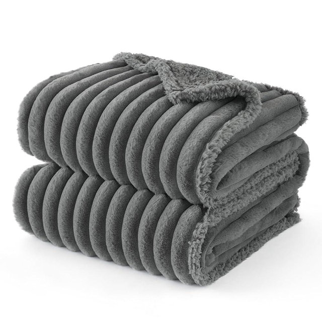 Bedsure ComfyFleece Waterproof Dog Blankets for Large Dogs - Soft Pet Cat Blanket Corduroy Fleece for Couch Bed Protector Washable, Cozy Calming Reversible Furniture Protection,50"x60", Warm Grey