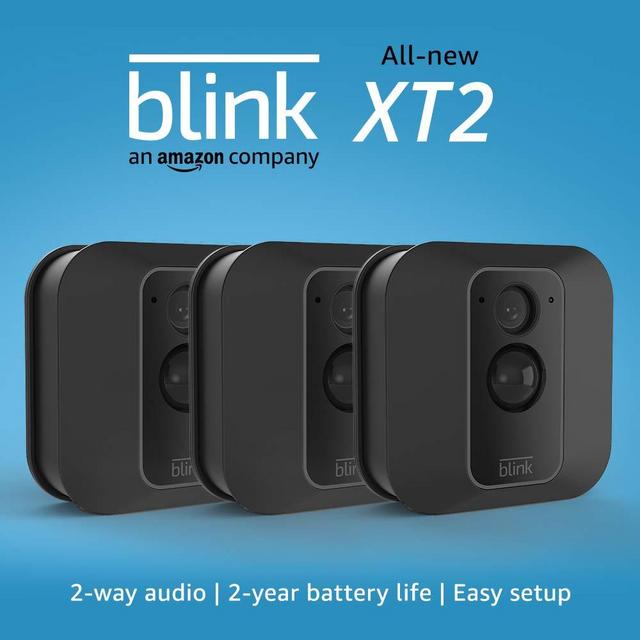 Blink XT2 Outdoor/Indoor Smart Security Camera with cloud storage included, 2-way audio, 2-year battery life – 3 camera kit
