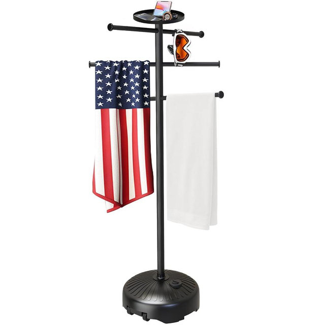 Pool Towel Rack with Wheels for Indoor Outdoor Use, 63 Inch Towel Holder with Storage Tray, 6 Adjustable Bars Hot Tub Accessories, Free Standing Towel Rack for Pool, Spa, Hot Tub