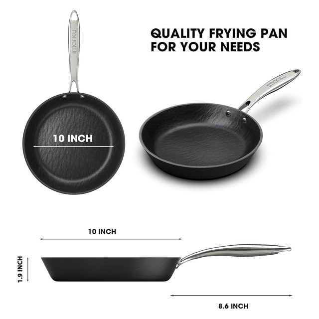 Imarku Professional Cast Iron Skillet, 10 Inch Nonstick Frying Pan, Dishwasher Safe, Even Heat Conduction, Induction&Oven Compatible,Free-PFOA