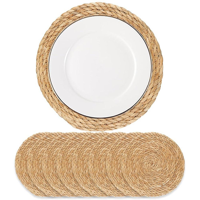 Round Woven Placemats - Boho Rattan Placemats Natural Water Hyacinth Placemats, Farmhouse Weave Place Mats, Rustic Braided Wicker Table Mats for Dining Table,Home,Wedding (13 inch Set of 8)