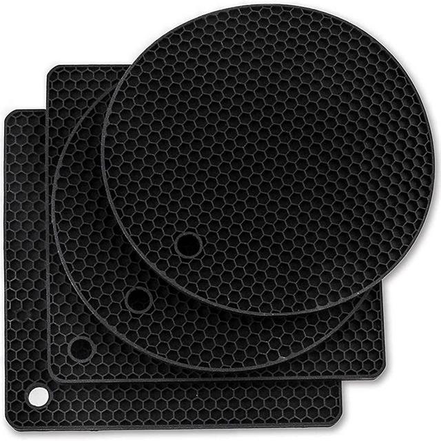 4PCS - Black Silicone Trivet Mats, Rubber Hot Pot Holders, Non-Slip Silicone Kitchen Mats, Flexible Heat Resistant Trivets for Kitchen Counter, Tabels, Hot Pats and Pans