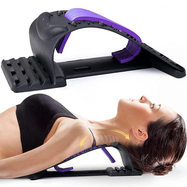 Neck Stretcher for Neck Pain Relief, Neck and Shoulder Relaxer Upper Back Stretcher Device Support Relaxer, Cervical Traction Device for Cervical Spine Alignment Adjustable 4 Height Level (Purple)