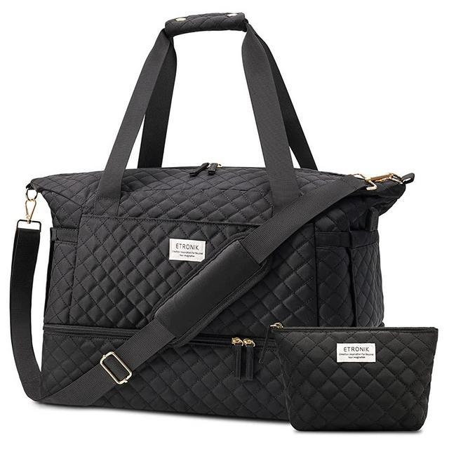 Gym Bag for Women, Sports Travel Duffel Bag with USB Charging Port, Weekender Overnight Bag with Wet Pocket and Shoes Compartment for Women Girls Travel, Gym, Yoga, School (Black)