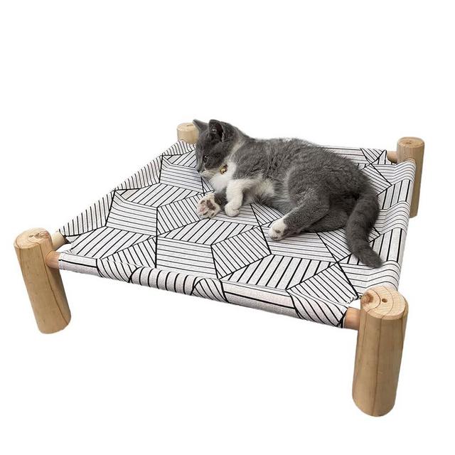 Pozico Cat/Dog Bed Hammock Cat Bed, Wooden Dog Elevated Indoor Outdoor Beds, Raised Cat Cots Furniture Pet Bed Puppy Bed Portable Breathable Mesh Cat Beds for Small Animals-White Diamond