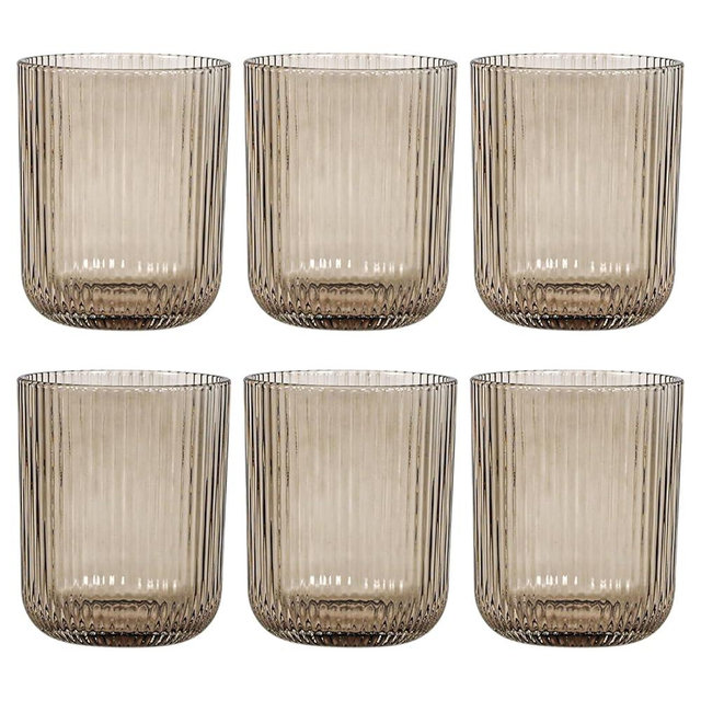 Vintacicle Drinking Glasses, Smoky Gray Highball Glasses Set of 6, Ribbed Glassware Glass Cups, Water Glasses for Juice, Iced Coffee Cups, Cocktail Glasses - Christmas Gifts - 8.5 oz