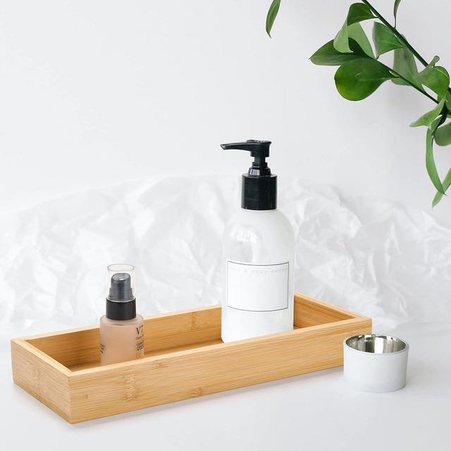 Bamboo Vanity Tray, 11.8 x 4.5 x 1.6 inch Bathroom Counter Tray, Wood Toilet Tank Tray for Organizing and Home Decor