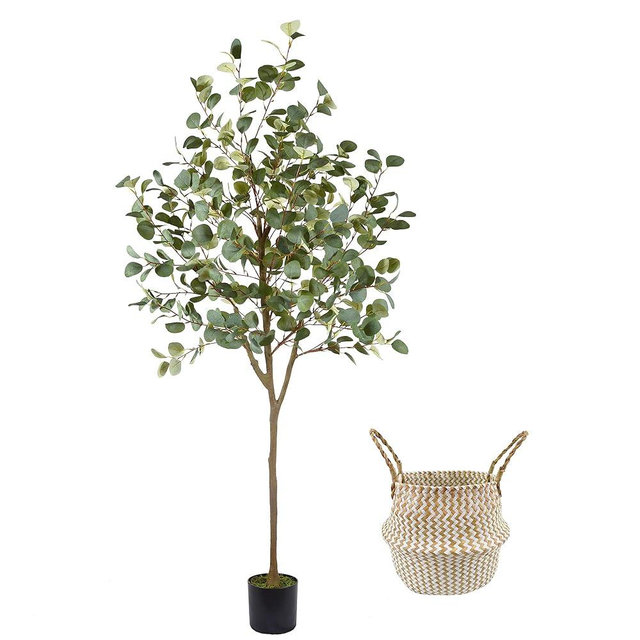 Warmplants Artificial Eucalyptus Tree, 6ft Tall Fake Eucalyptus Plant with Basket, Green Silver Dollars Silk Leaves Faux Tree for Home Office Livingroom Floor Decor Indoor
