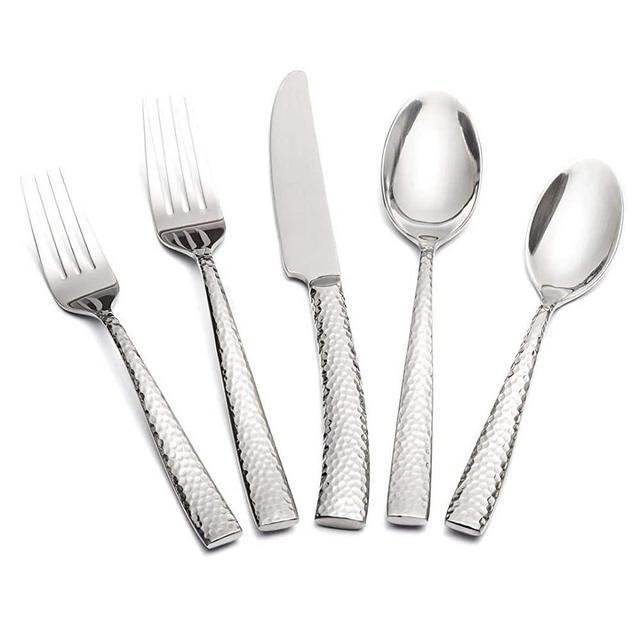 Kelenfer Flatware Set Silverware Cutlery Set Forged Stainless Steel 20 Piece Hammered Handle Service for 4