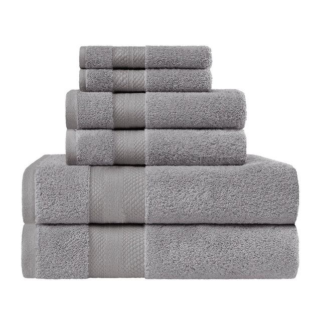 Premium Cotton Solid Plush Heavyweight Luxury 6-Piece Towel Set, Grey - Blue Nile Mills