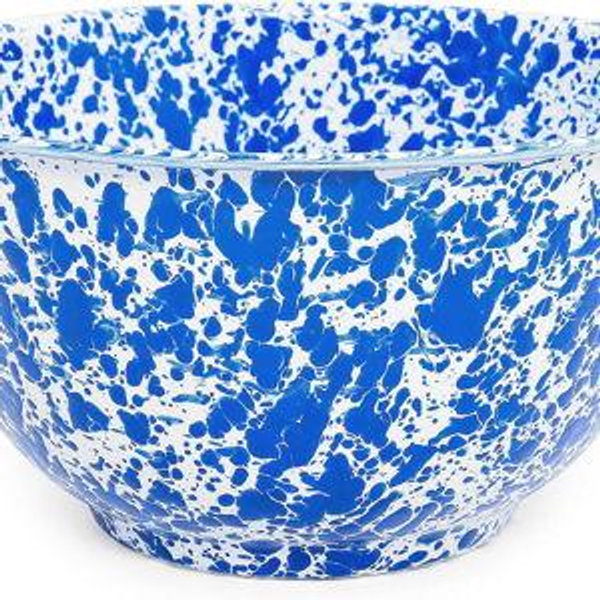 Crow Canyon Home Enamelware Salad Bowl, 5 quart, Blue/White Splatter