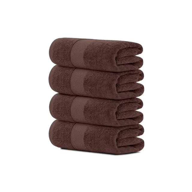 White Classic Luxury 100% Cotton Bath Towels Set of 4 - 27x54" Brown