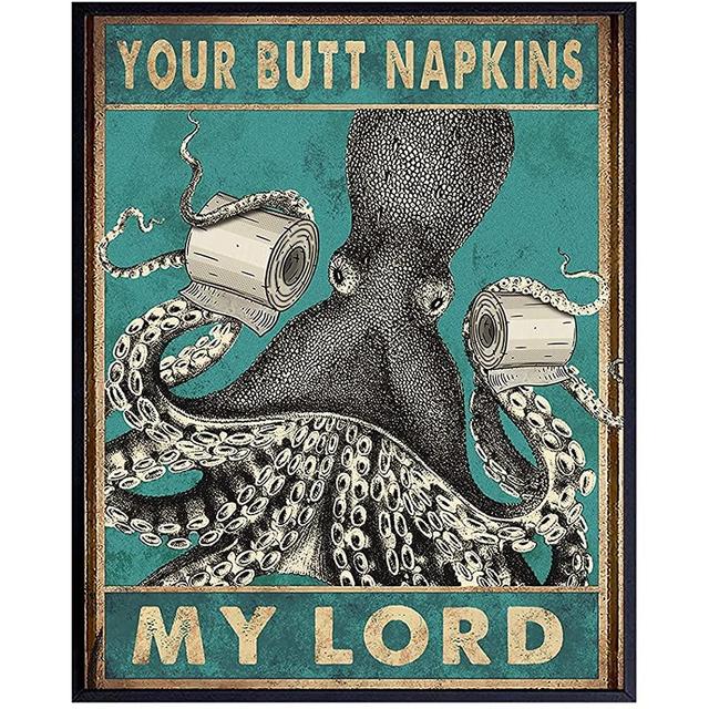 Octopus Nautical Bathroom Decor - Butt Napkins - Beach Bathroom Decor - Bath Wall Decor - Funny Bathroom Decor - Guest Bathroom Decorations - Toilet Paper Wall Art - Restroom Sign - Powder Room Decor