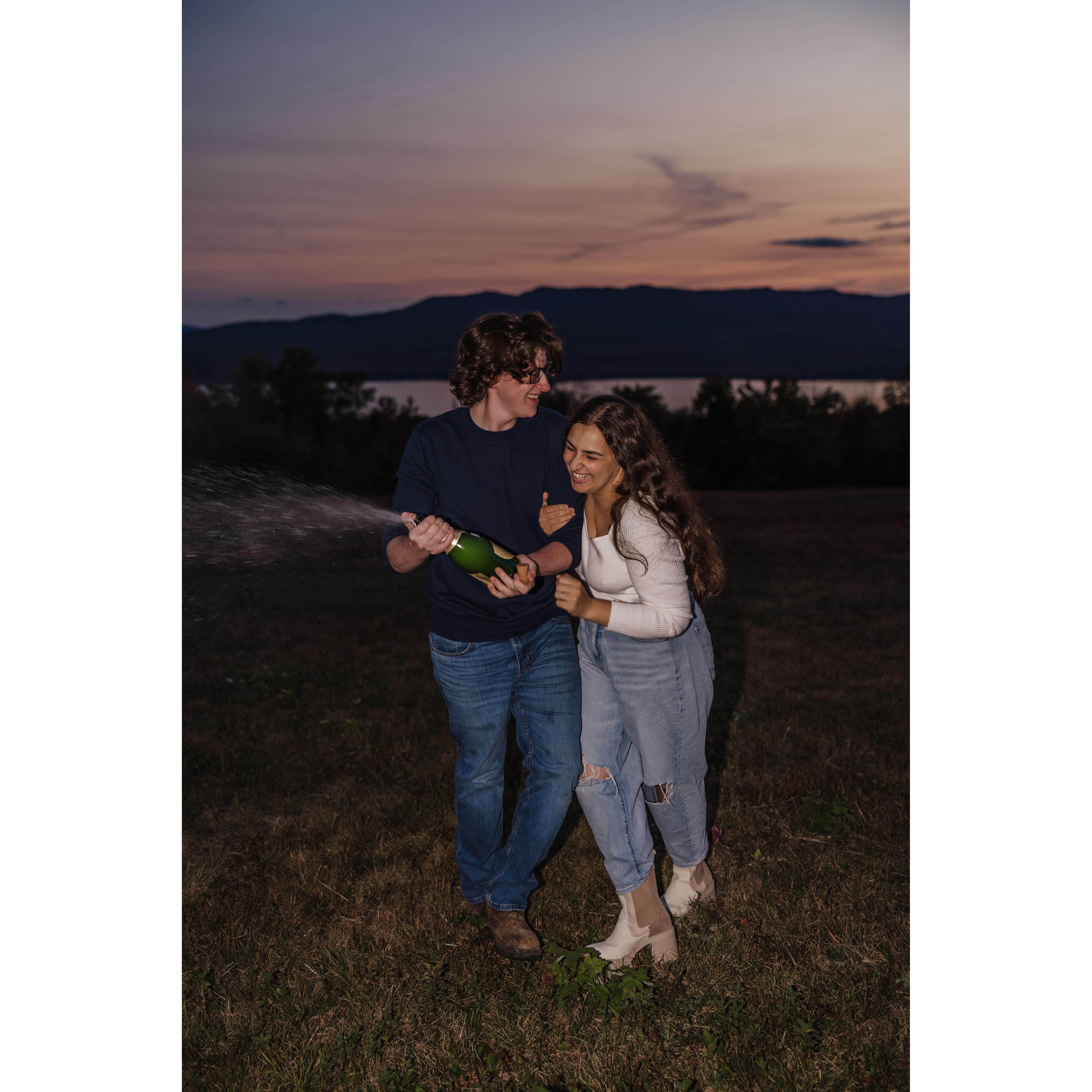 Celebrating the end of our first engagement session with a champagne pop! This engagement session: Jenna Gilmore Photography