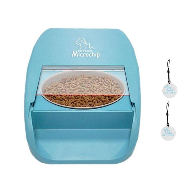 Automatic Cat Feeder with Collar Sensor, RFID Tag for Multi-Pet Identification, Microchip Pet Feeder & Adjustable Meal Duration, Dual Battery Source/USB, Suitable for Prescription & Wet Food (Blue)