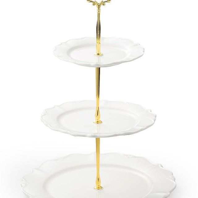 Omifun 3 Tier Cupcake Stand, Ceramic Tiered Serving Stand, Relief Dessert Tower Tray, Cupcake Holder Tower for Birthday, Baby Shower, Tea Party and Wedding (White)