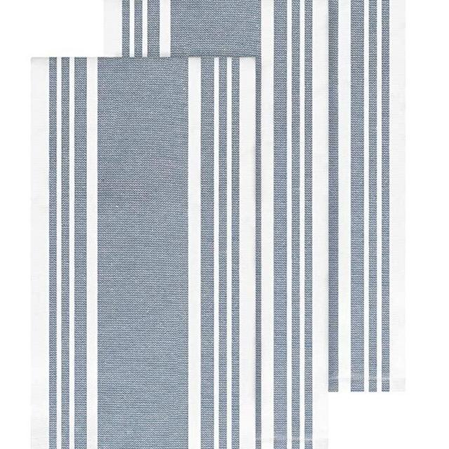 All-Clad Textiles Cotton Kitchen Towels with Dual Woven Stripes, Reversible, Highly Absorbent, Inhibits Bacterial Odors, 17-inch by 30-inch, 3-Pack, Cornflower
