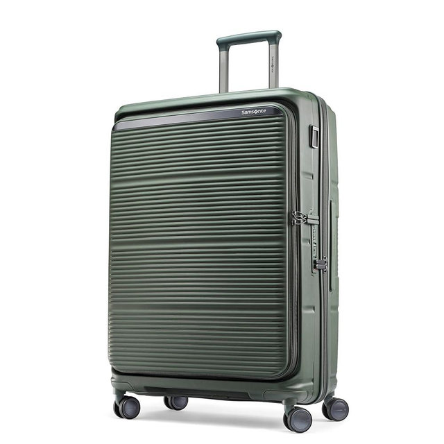 Samsonite Paralux Large Checked Luggage - Innovative Design - Quick Access Front Pocket - Dual Suspension Wheel Technology - TSA Lock - Expandable - Includes Removable Packing Cubes - Olive