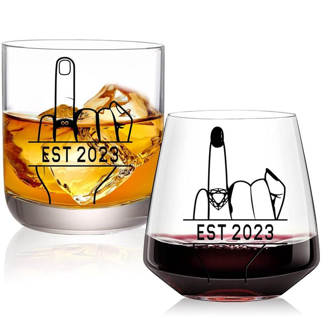 comfit Engagement Gifts for Couples - Bridal Shower Gifts - Wedding Gifts for Bride and Groom, His and Hers, Newlywed - Wine&Whiskey Glass Gift for Mr and Mrs